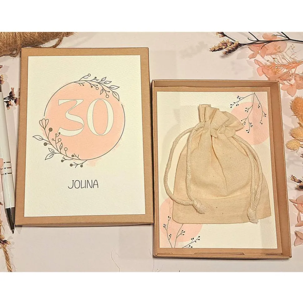 Geldgeschenk 30. Geburtstag personalisiert | Geschenkbox für Frauen | Geburtstagsgeschenk mit Name und Glückwunschkarte