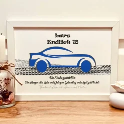 Geldgeschenk 18. Geburtstag Junge – Personalisierte nachhaltige Geldgeschenkverpackung mit Auto-Motiv