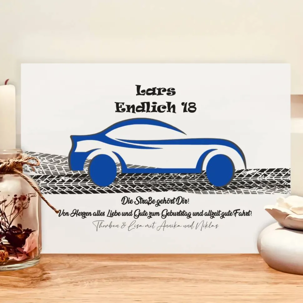 Geldgeschenk 18. Geburtstag Junge – Personalisierte nachhaltige Geldgeschenkverpackung mit Auto-Motiv