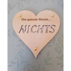 Geldgeschenk – Holzkarte „Nichts“ in Herz- oder Rechteckform