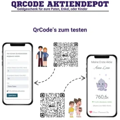 Geldgeschenk | Meine Erste Aktie | Personalisierte Aktie ETF Kryptowährung QrCode Geschenkkarte | Motiv Elefant