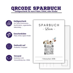 Geldgeschenk | Personalisiertes Sparbuch | QrCode Postkarte DIN A6 inkl. Briefumschlag & Anhänger | Führerschein