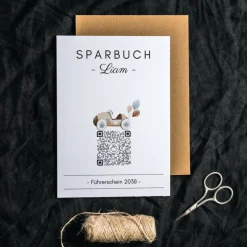 Geldgeschenk | Personalisiertes Sparbuch | QrCode Postkarte DIN A6 inkl. Briefumschlag & Anhänger | Führerschein