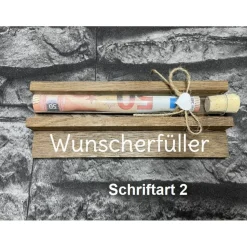 Geldgeschenk • Wunscherfüller • Reagenzglas • Geschenkverpackung aus Holz • Räuchereiche • Klötzchen