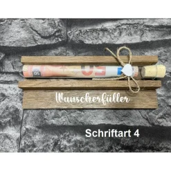 Geldgeschenk • Wunscherfüller • Reagenzglas • Geschenkverpackung aus Holz • Räuchereiche • Klötzchen