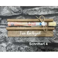 Geldgeschenk • Zur Hochzeit • Reagenzglas • Geschenkverpackung aus Holz • Räuchereiche • Klötzchen