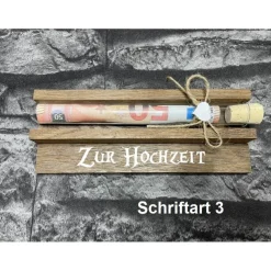 Geldgeschenk • Zur Hochzeit • Reagenzglas • Geschenkverpackung aus Holz • Räuchereiche • Klötzchen