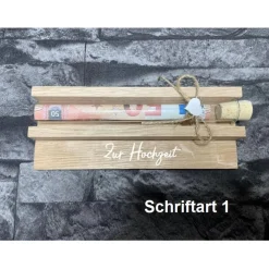 Geldgeschenk • Zur Hochzeit • Reagenzglas • Geschenkverpackung aus Holz • Eiche • Klötzchen