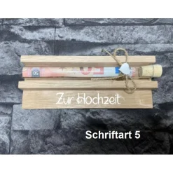 Geldgeschenk • Zur Hochzeit • Reagenzglas • Geschenkverpackung aus Holz • Eiche • Klötzchen