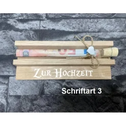 Geldgeschenk • Zur Hochzeit • Reagenzglas • Geschenkverpackung aus Holz • Eiche • Klötzchen
