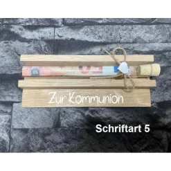 Geldgeschenk • Zur Kommunion • Reagenzglas • Geschenkverpackung aus Holz • Eiche • Klötzchen