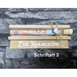 Geldgeschenk • Zur Kommunion • Reagenzglas • Geschenkverpackung aus Holz • Eiche • Klötzchen