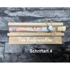 Geldgeschenk • Zur Konfirmation • Reagenzglas • Geschenkverpackung aus Holz • Eiche • Klötzchen