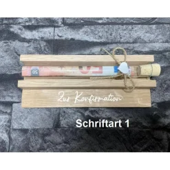 Geldgeschenk • Zur Konfirmation • Reagenzglas • Geschenkverpackung aus Holz • Eiche • Klötzchen