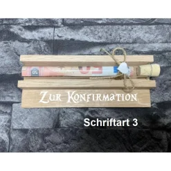 Geldgeschenk • Zur Konfirmation • Reagenzglas • Geschenkverpackung aus Holz • Eiche • Klötzchen