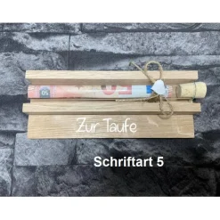 Geldgeschenk • Zur Taufe • Reagenzglas • Geschenkverpackung aus Holz • Eiche • Klötzchen