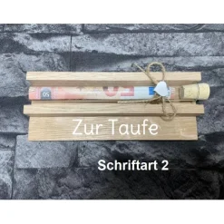 Geldgeschenk • Zur Taufe • Reagenzglas • Geschenkverpackung aus Holz • Eiche • Klötzchen