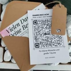 Geldgeschenk Aktie ETF Kryptowährung | Personalisiert | QrCode Postkarte DIN A6 inkl. Briefumschlag und Anhänger