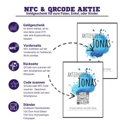 Geldgeschenk Aktie ETF Kryptowährung | Personalisierter NFC & QrCode Bildständer | Farbklecks Blau