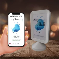 Geldgeschenk Aktie ETF Kryptowährung | Personalisierter NFC & QrCode Bildständer | Farbklecks Blau