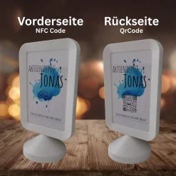Geldgeschenk Aktie ETF Kryptowährung | Personalisierter NFC & QrCode Bildständer | Farbklecks Blau