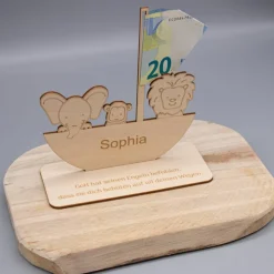 Geldgeschenk Arche - Zur Taufe - aus Holz personalisiert