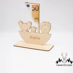 Geldgeschenk Arche - Zur Taufe - aus Holz personalisiert