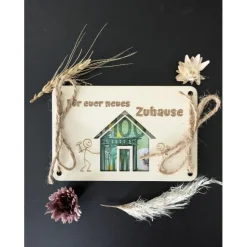 Geldgeschenk aus Holz, Einzugsgeschenk, Einzug, Auszug, Geldverpackung, Wunscherfüller