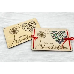 Geldgeschenk aus Holz Kleiner Wunscherfüller Geldgeschenk Pusteblume Geldkarte aus Holz