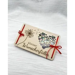 Geldgeschenk aus Holz Kleiner Wunscherfüller Geldgeschenk Pusteblume Geldkarte aus Holz