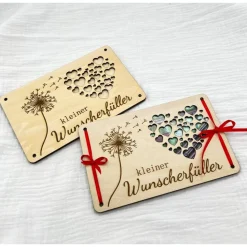 Geldgeschenk aus Holz Kleiner Wunscherfüller Geldgeschenk Pusteblume Geldkarte aus Holz