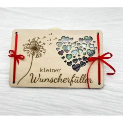 Geldgeschenk aus Holz Kleiner Wunscherfüller Geldgeschenk Pusteblume Geldkarte aus Holz
