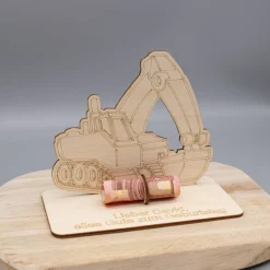 Geldgeschenk Bagger - aus Holz personalisiert