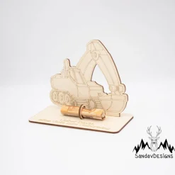 Geldgeschenk Bagger - aus Holz personalisiert