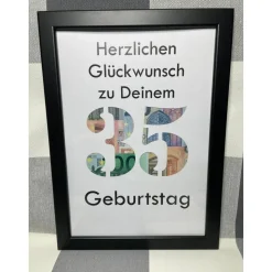 Geldgeschenk Bilderrahmen Geburtstag 35 personalisierbar DIN A4