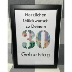 Geldgeschenk Bilderrahmen Geburtstag 30 personalisierbar DIN A4