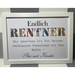 Geldgeschenk Bilderrahmen Rentner personalisierbar DIN A4