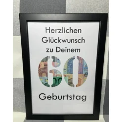 Geldgeschenk Bilderrahmen Geburtstag 60 personalisierbar DIN A4