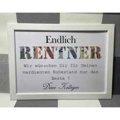 Geldgeschenk Bilderrahmen Rentner von Kollegen personalisierbar DIN A4
