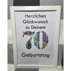 Geldgeschenk Bilderrahmen Geburtstag 70 personalisierbar DIN A4