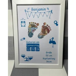 Geldgeschenk Bilderrahmen Geburt Boy personalisierbar DIN A4