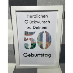 Geldgeschenk Bilderrahmen Geburtstag 50 personalisierbar DIN A4