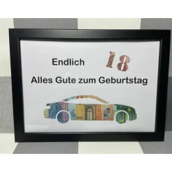 Geldgeschenk Bilderrahmen Geburtstag 18 Auto personalisierbar DIN A4