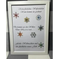 Geldgeschenk Bilderrahmen Weihnachten Schneeflöckchen personalisierbar DIN A4