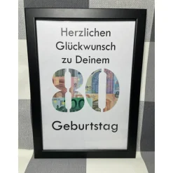 Geldgeschenk Bilderrahmen Geburtstag 80 personalisierbar DIN A4