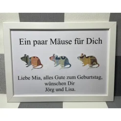 Geldgeschenk Bilderrahmen Mäuse personalisierbar DIN A4