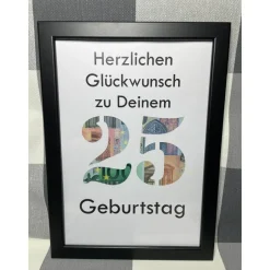 Geldgeschenk Bilderrahmen Geburtstag 25 personalisierbar DIN A4