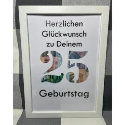 Geldgeschenk Bilderrahmen Geburtstag 25 personalisierbar DIN A4