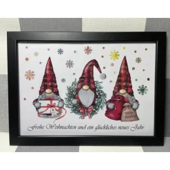 Geldgeschenk Bilderrahmen Weihnachten Wichtel Gnom personalisierbar DIN A4