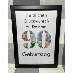 Geldgeschenk Bilderrahmen Geburtstag 90 personalisierbar DIN A4
